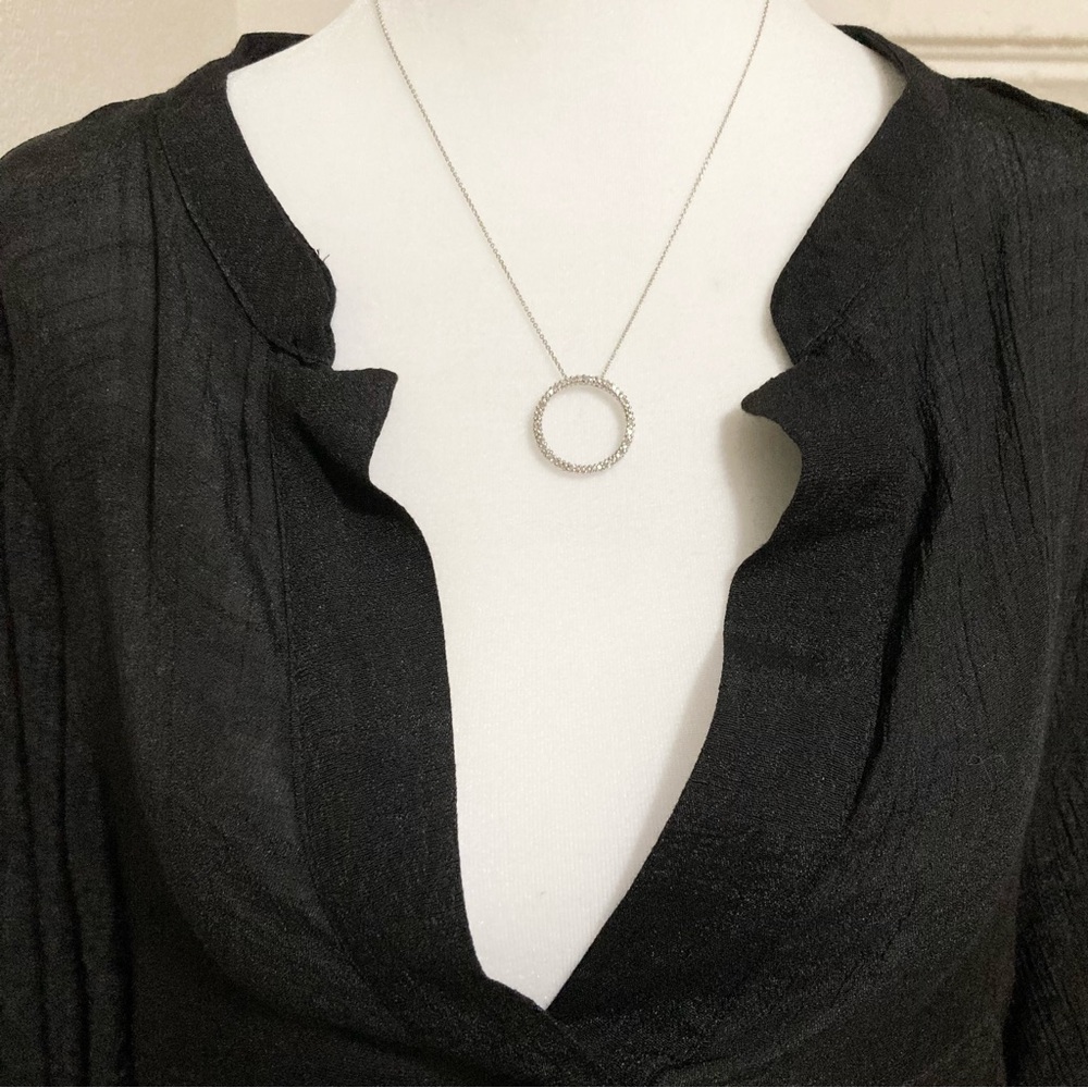 Diamond Circle Pendant Sterling Silver Necklace